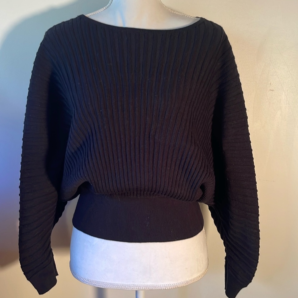 Anthropologie Black Ribbed Batwing Sweater